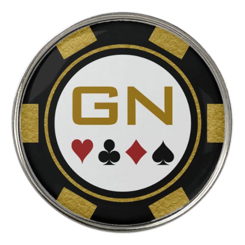 Gold Black White Casino Poker Chip with Monogram Golf Ball Marker