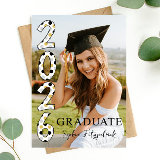 Gold Black White Class of 2026 Photo Graduation Invitation