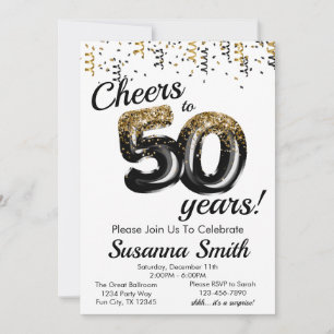 Gold Black White Classy 50th Birthday Party Invitation