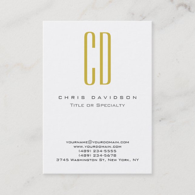 Gold Black White Color Monogram Business Card (Front)