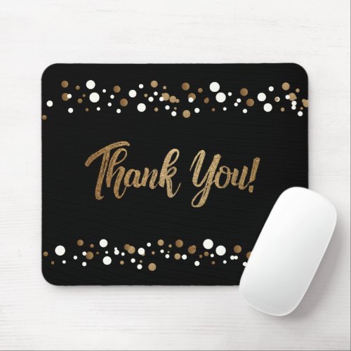 Gold black white confetti Thank you script Mouse Pad