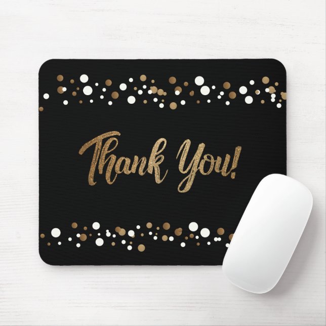 Gold black white confetti Thank you script Mouse Pad (With Mouse)
