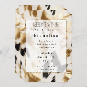 Gold Black White Cream Western Cowhide  Invitation