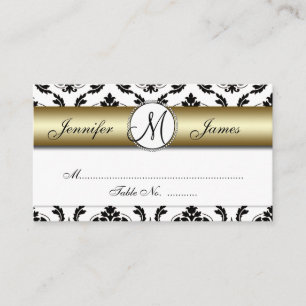Gold, Black, White Damask Wedding Place Card
