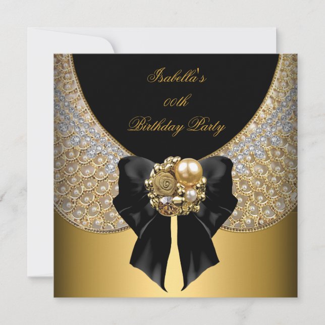 Gold Black White Elegant Birthday Party Invitation (Front)