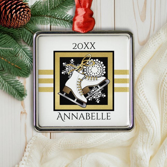 Gold Black White Figure Skating / Ice Skating Metal Ornament (Creator Uploaded)