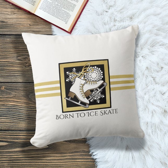 Gold Black White Figure Skating / Ice Skating Throw Pillow (Creator Uploaded)