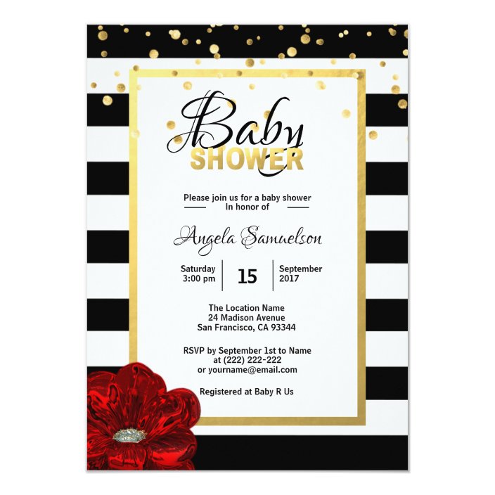 black white and gold baby shower invitations