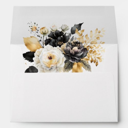 Gold Black White Flowers  Envelope