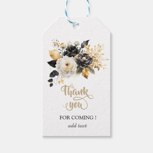 Gold Black White Flowers Gift Tags