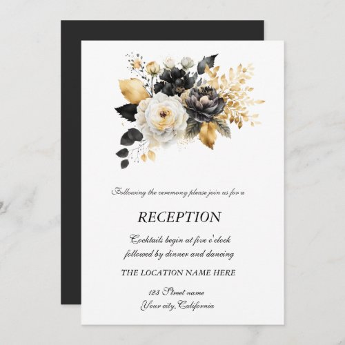 Gold Black White Flowers Invitation