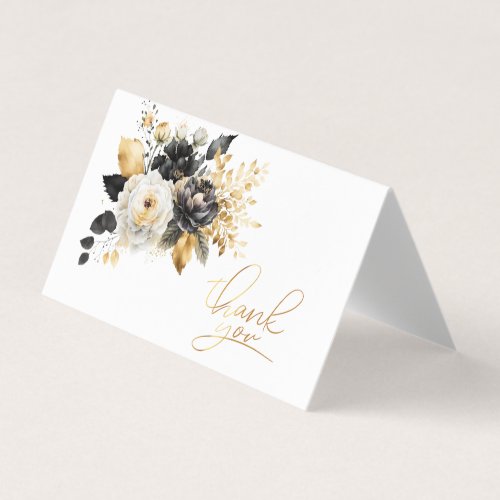 Gold Black White Flowers Thank You Card