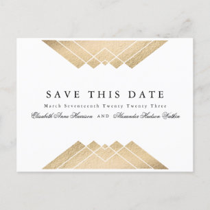 Gold Black & White Geometric Gatsby Save The Date Announcement Postcard
