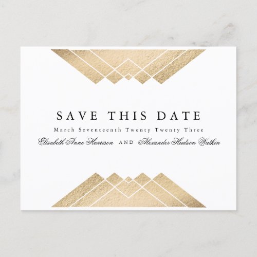 Gold Black  White Geometric Gatsby Save The Date Announcement Postcard