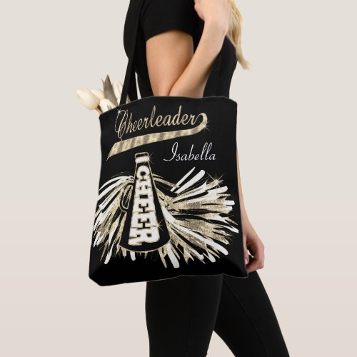 Gold Black  White Glitter Cheerleader Tote Bag