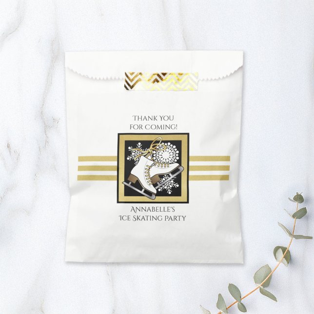 Gold Black White Ice Skating Party Thank You Favor Bag (Creator Uploaded)