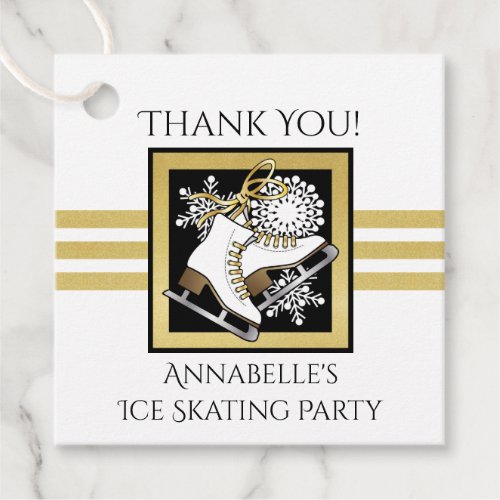 Gold Black White Ice Skating Party Thank You Favor Tags