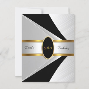 Gold Black White Invite 50th Birthday Party