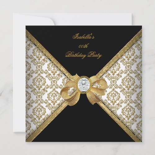 Gold Black White Jewel Damask Birthday Party 2 Custom Announcement