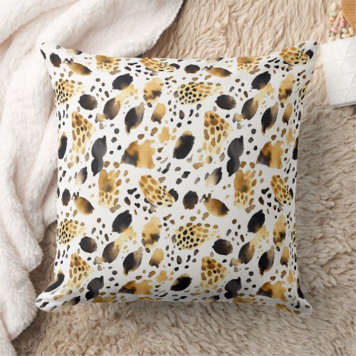 Gold Black White Leopard Print Throw Pillow