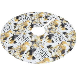 Gold Black White Leopards Brushed Polyester Tree Skirt