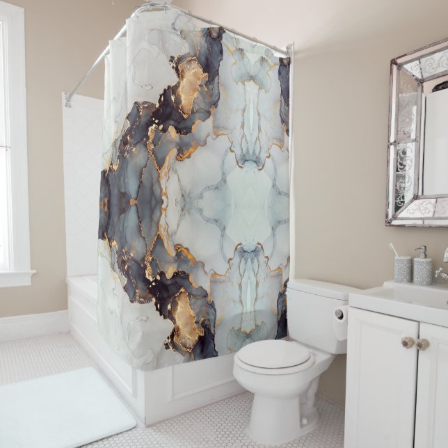Gold Black White Marble Pretty Shower Curtain (In Situ)