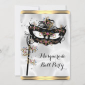 Gold Black White Masquerade Ball Party Mask Invitation (Front)