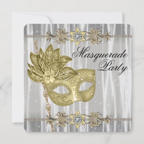 Gold Black White Masquerade Party Personalized Announcement