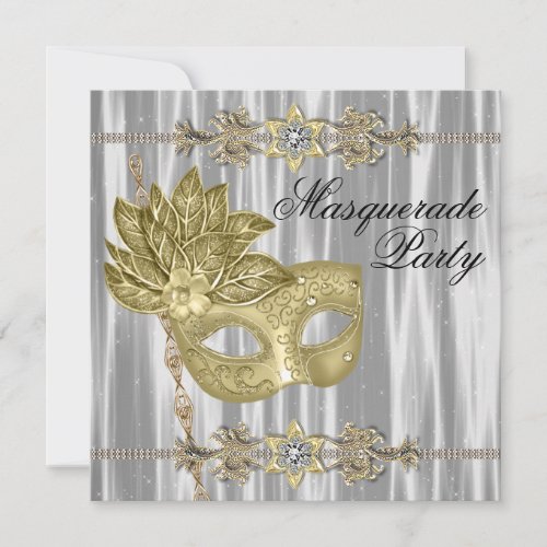 Gold Black White Masquerade Party Invitation