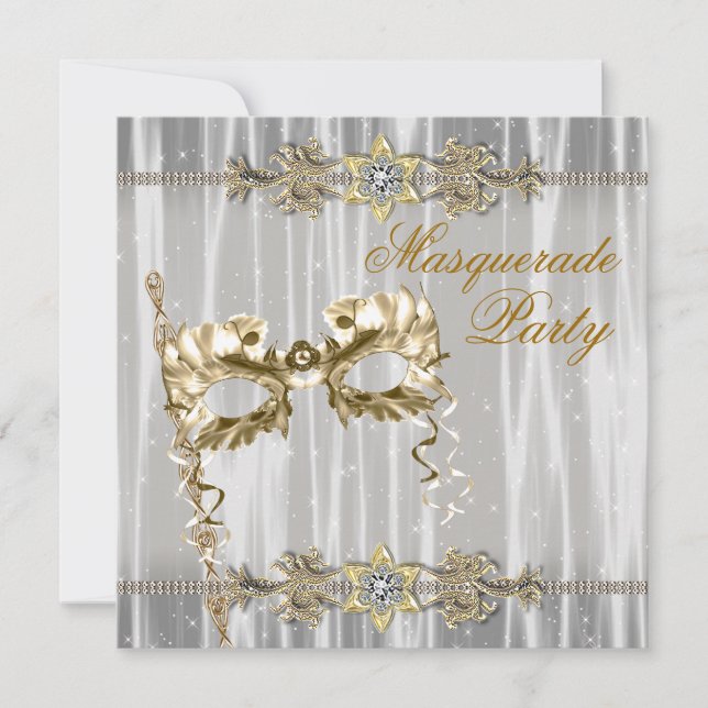 Gold Black White Masquerade Party Invitation (Front)