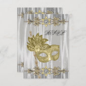 Gold Black White Masquerade Party RSVP (Front/Back)