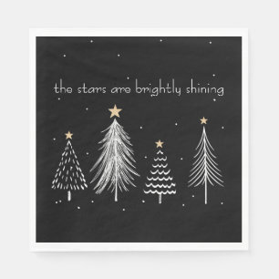 Gold, Black, White Modern Christmas Tree Stars Napkins