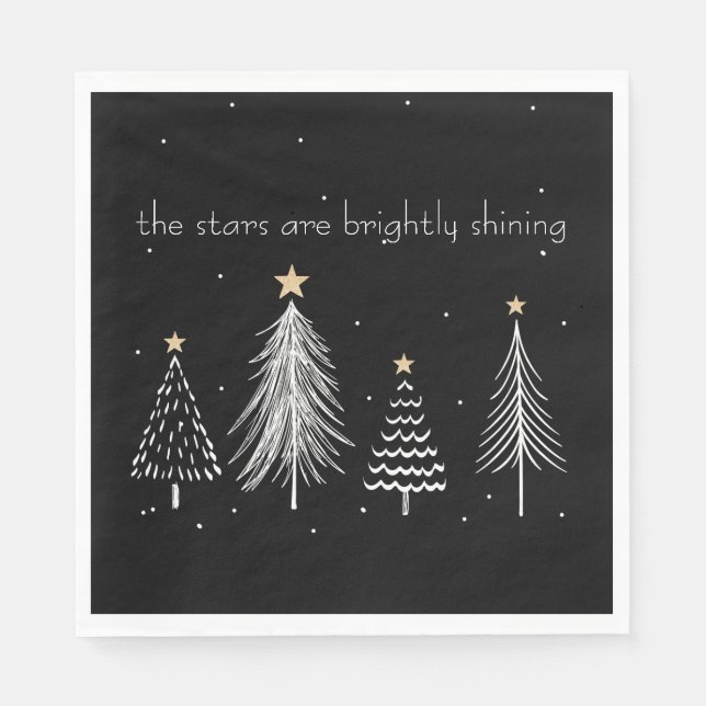 Gold, Black, White Modern Christmas Tree Stars Napkins (Front)