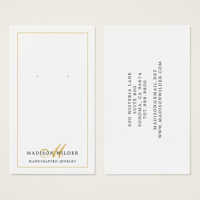 Gold Black White Monogram Earring Display Cards (Front & Back)