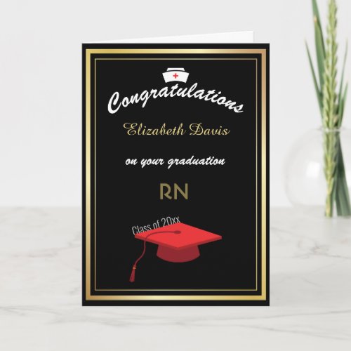 Gold Black White Nurse Graduation Congratulations  Card