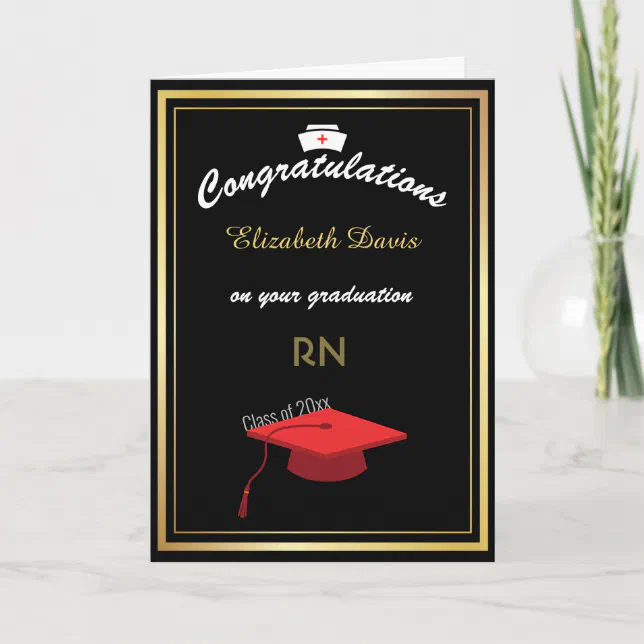 Gold Black White Nurse Graduation Congratulations Card | Zazzle