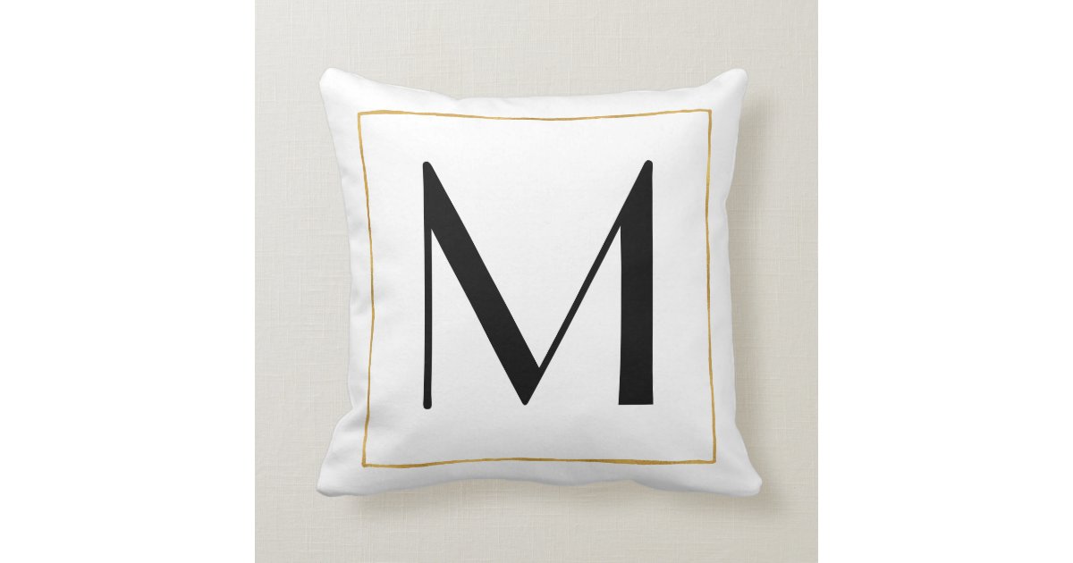 Gold Black White Personalized Monogram Letter Throw Pillow Zazzle Com