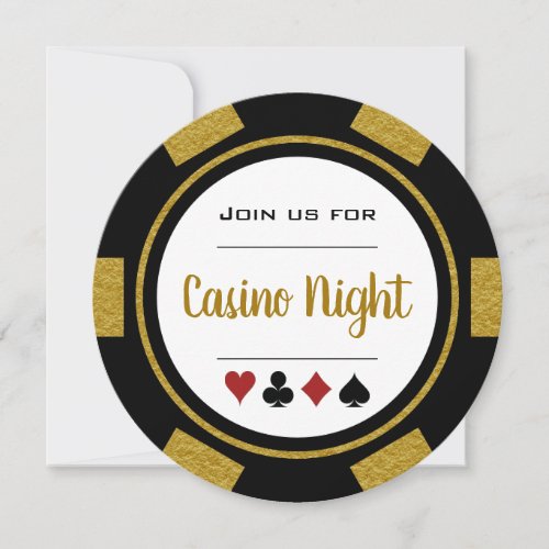 Gold Black White Poker Chip Casino Night Invitation