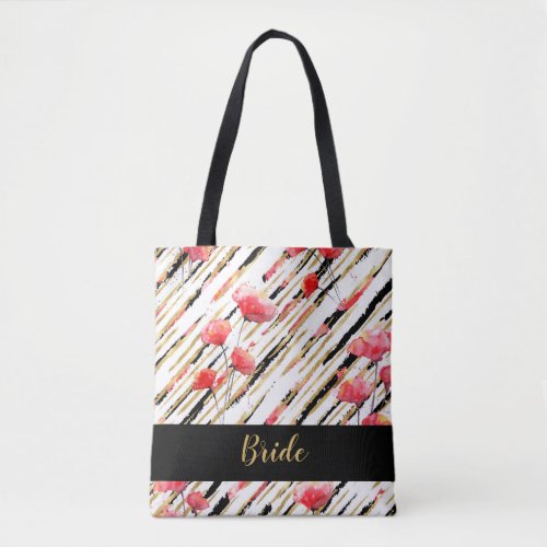  Gold Black White Red Poppy Pattern Tote Bag