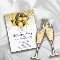 Gold Black White Retirement Invitation Postcard