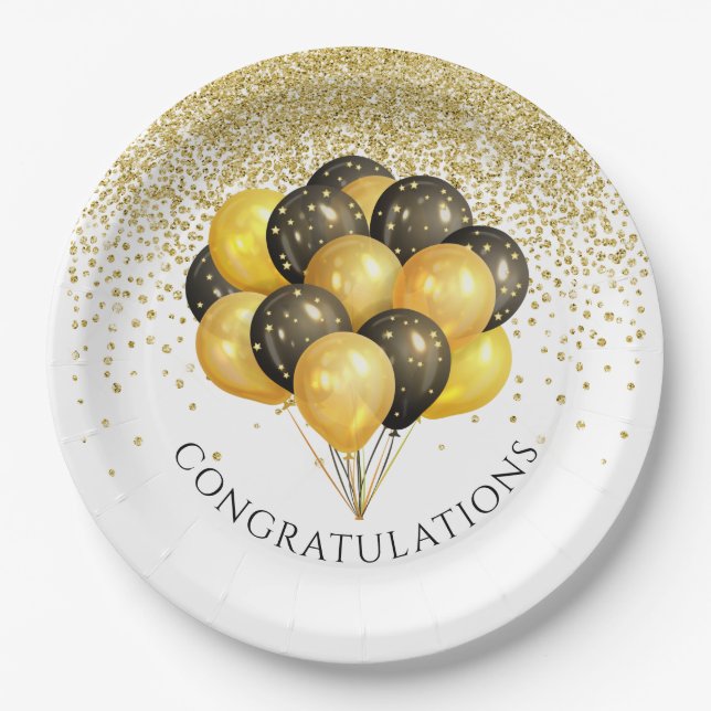 Gold Black White Retirement Party  Paper Plates (Front)