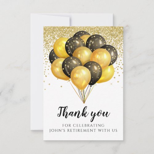 Gold Black White Retirement Party  Thank You Card