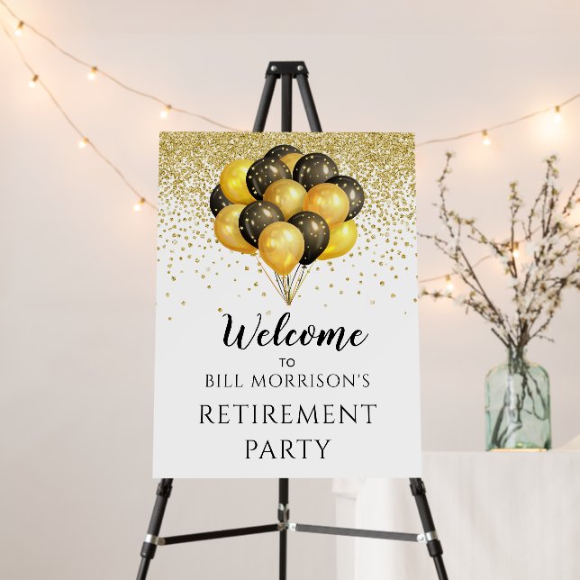 Gold Black White Retirement Party Welcome Sign (In Situ (Stand))