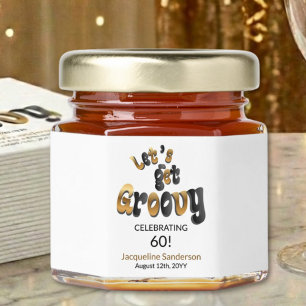 Gold Black White Retro Groovy 60th Birthday Honey Jar Favors
