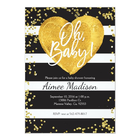 Gold Black White Striped Baby Shower Invitation Zazzle