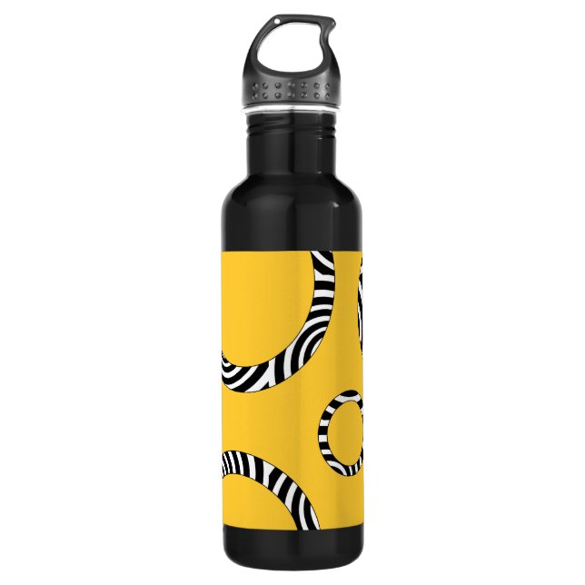 Gold Black White Stripes & Circles Water Bottle (Front)