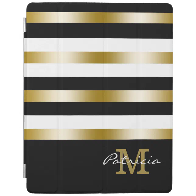 Gold Black White Stripes Custom Monogram iPad Smart Cover Zazzle