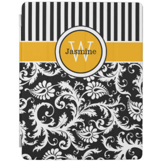 Gold Black White Stripes, Damask iPad 2/3/4 Cover