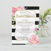 Gold Black White Stripes Floral Bridal Shower Invitation Zazzle