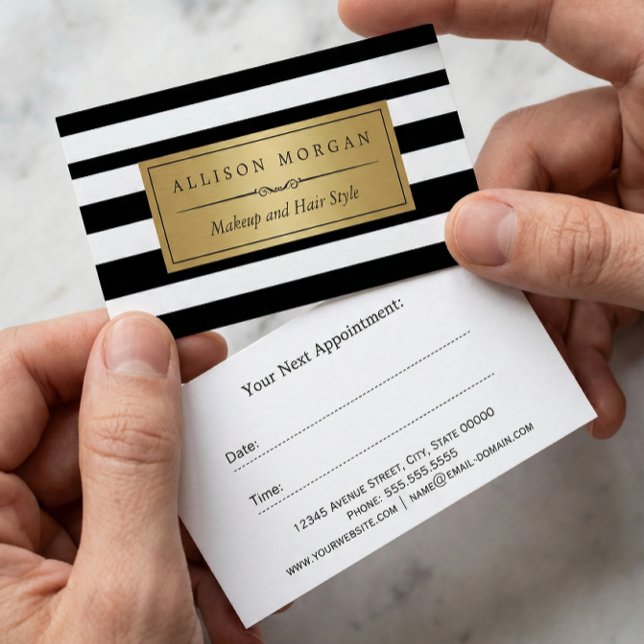 Gold Black White Stripes Reminder Appointment Card (Creator Uploaded)